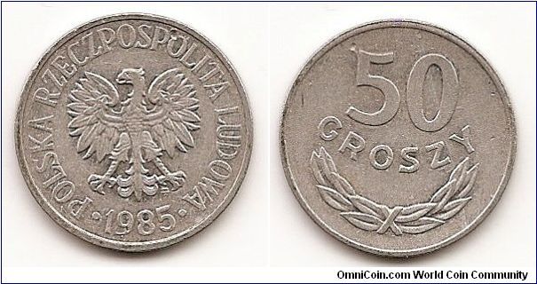 50 Groszy
Y#48.1
1.6000 g., Aluminum, 23 mm. Obv: Eagle with wings open Rev:
Value above sprig Edge: Reeded