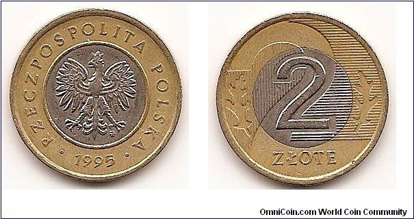 2 Zlote
Y#283
5.2100 g., Bi-Metallic Copper-Nickel center in Brass ring,
21.5 mm. Obv: National arms within circle Obv. Leg.:
RZECZPOSPOLITA POLSKA Rev: Value flanked by oak leaves