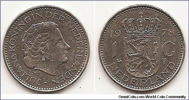 1 Gulden
KM#184a
6.0000 g., Nickel, 25 mm. Ruler: Juliana Obv: Head right Rev:
Crowned arms divide date