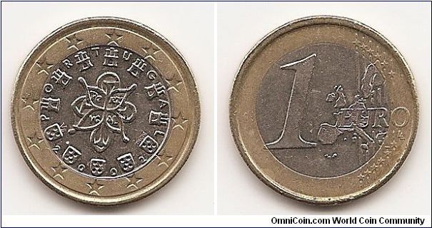 1 Euro
KM#746
7.5000 g., Bi-Metallic Copper-Nickel center in Brass ring,
23.2 mm. Obv: Royal seal of 1144, country name in looped
design Obv. Designer: Vitor Santos Rev: Value and map Rev.
Designer: Luc Luycx Edge: Reeded and plain sections