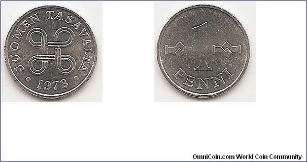 1 Penni
KM#44a
0.4500 g., Aluminum, 15.8 mm. Obv: Four joined loops form
design, date below Rev: Grasped hands flank denomination