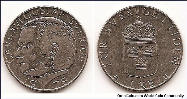 1 Krona
KM#852
7.0000 g., Copper-Nickel Clad Copper, 25 mm. Ruler:
Carl XVI Gustaf Obv: Head left Rev: Three small crowns within
crowned shield