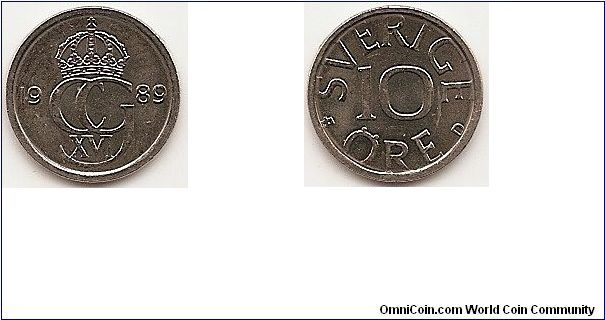 10 Ore
KM#850
1.4500 g., Copper-Nickel, 14.54 mm. Ruler: Carl XVI Gustaf Obv:
Crowned monogram divides date Rev: Value Edge: Plain