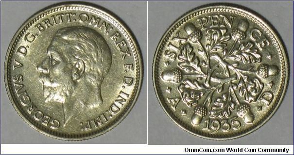 An uncirculated 1935 Six Pence. This is one of my favorite coins.