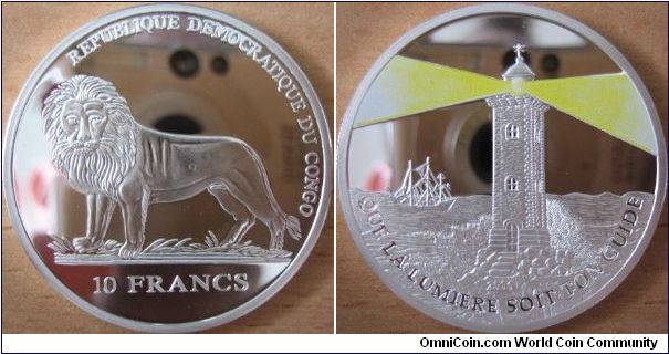 10 Francs - The lighthouse of Muanda (fluorescent color) - 25 g Ag 925 - mintage 2,500