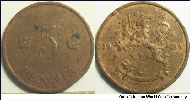 Finland 1934 5 pennia.