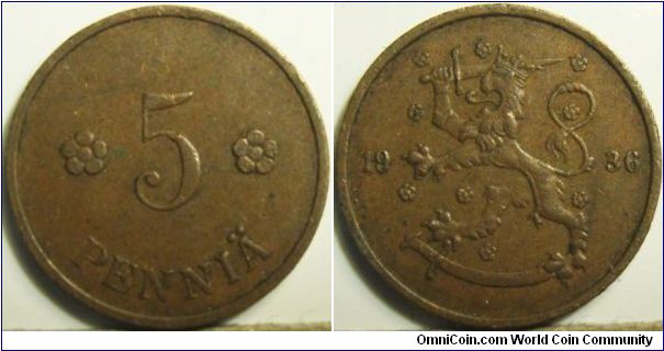 Finland 1936 5 pennia.