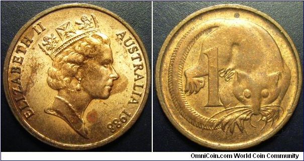 Australia 1988 1 cent. No longer in circulation. Still has nice red.