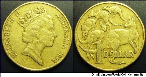 Australia 1994 1 dollar. Not the best example but that's the only coin I can find minted in that year.