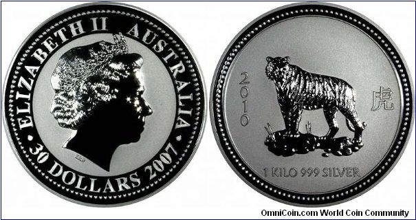 One kilo silver bullion 'Year of the Tiger' coin from Perth Mint for Australia.