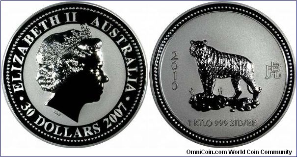 One kilo silver bullion 'Year of the Tiger' coin from Perth Mint for Australia.