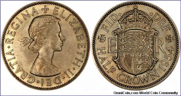 The designs of the halfcrown (two shillings and six pence) remained the same from 1954 through to 1967.