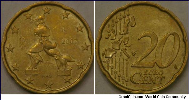 20 Euro cent, a sculpture by Umberto Boccioni,  Nordic gold, 22.25 mm