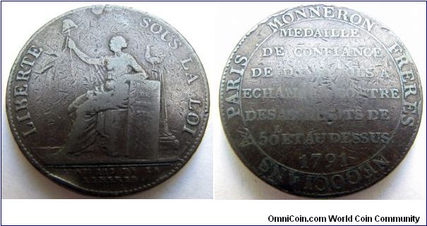 1791 Monneron 2 sols, copy #2