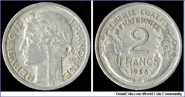 2 Francs 1946 with Mint mark B