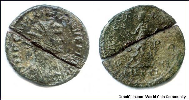 Maximian AE Antoninianus 
Radiate Bust rt. IMPCMAXIMIANUSPFAVG
MLCX below.
Killed as offering?
or cursing the emperor