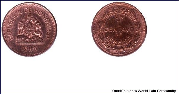 Honduras, 1 centavo, 1988, Bronze.                                                                                                                                                                                                                                                                                                                                                                                                                                                                                  