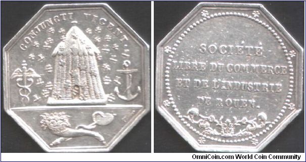Napoleonic era silver jeton issued by Rouen chamber of commerce.
