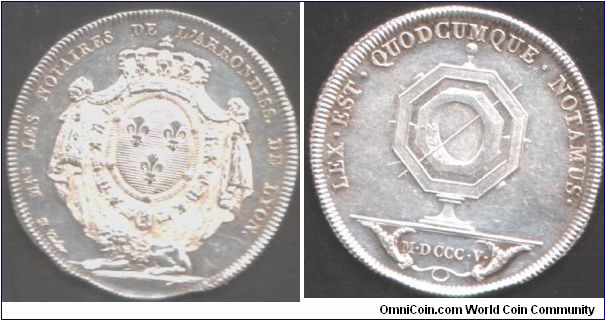 Napoleonic era silver jeton issued for the Notaires (solicitors)of thwe town of Lyon.