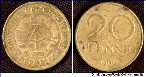 20 Pfennig 1969 from the DDR.