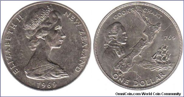 1 Dollar - Cook commemorative with edge lettering - COMMEMORATING COOK BI-CENTENARY 1769-1969