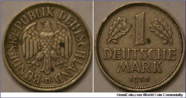 1 deutsche mark, 1950 D, Cu-Ni, 24 mm