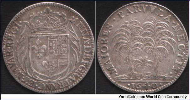 Silver jeton issued for the house of Anne of Austria, Queen of France. The reverse refers to Anne, Louis XIII and their son Louis IV, later to be Louis XIV of France.