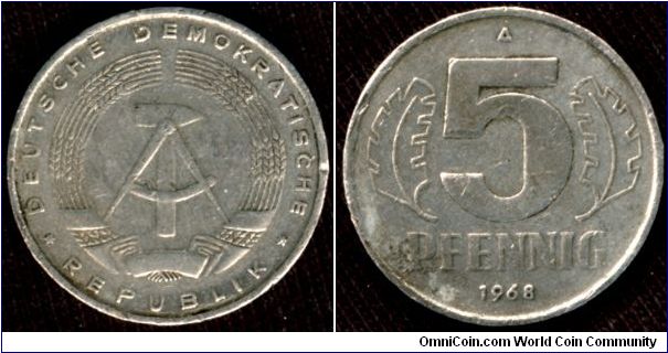 5 Pfennig 1968 Eastern Germany