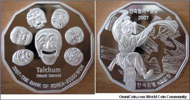 20000 Won - Mask dance Talchum - 19 g Ag 999 - mintage 50,000 (issue limit oversea 5,000)
