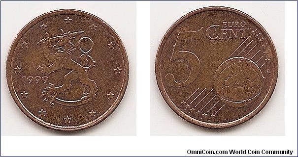 5 Euro cents
KM#100
3.9400 g., Copper Plated Steel, 19.66 mm. Obv: Rampant lion
left surrounded by stars, date at left Rev: Denomination and globe
Edge: Plain