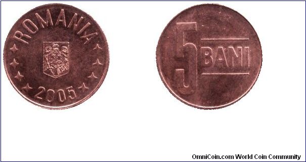 Romania, 5 bani, 2005.                                                                                                                                                                                                                                                                                                                                                                                                                                                                                              