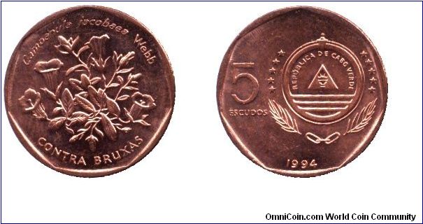 Cape Verde, 5 escudos, 1994, Contra Bruxas, Campanula jacobaea Webb.                                                                                                                                                                                                                                                                                                                                                                                                                                                