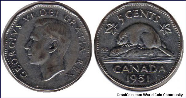 1951 5 cents - beaver