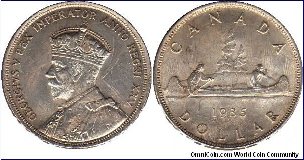 1935 1 Dollar - Canada's first circulating dollar and commemorative coin - scratched