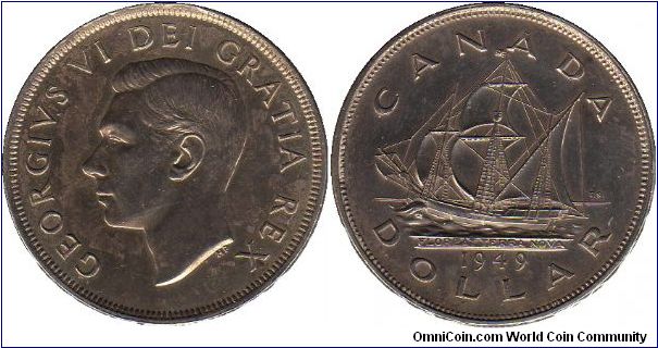 1949 1 Dollar - The reverse shows the ship Matthew in which John Cabot discovered Newfoundland, commemorating Newfoundland becoming the 10th province on March 31, 1949. - cleaned