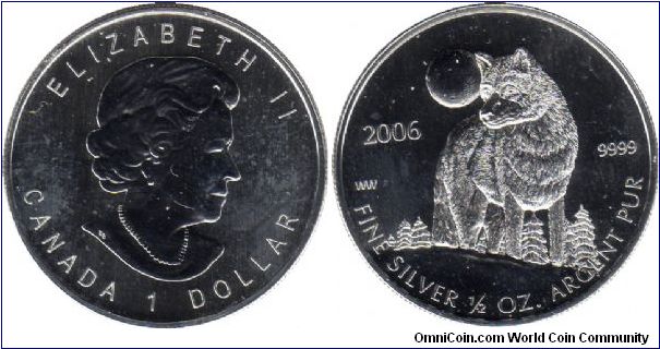 2006 1/2 ounce .9999 Ag wolf Dollar