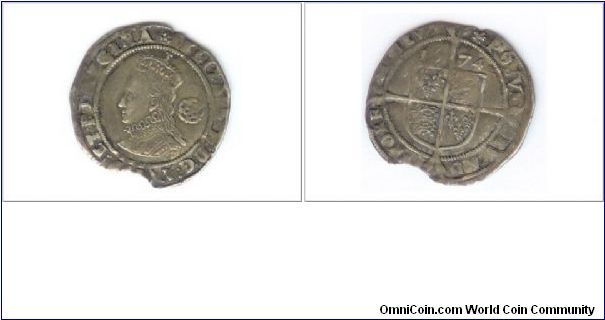 Elizabeth I 1574 Mintmark Eglantine, Third Issue Spink 2552 Intermediate Bust, Ear shows.