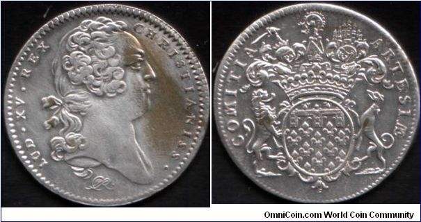 undated (circa 1730's) silvered brass  jeton issued for Artois. Silvering to obverse is wearing thin.