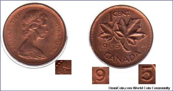 1965 1 cent with large beads, blunt 5. This one also has an anomaly under the top of the 9.