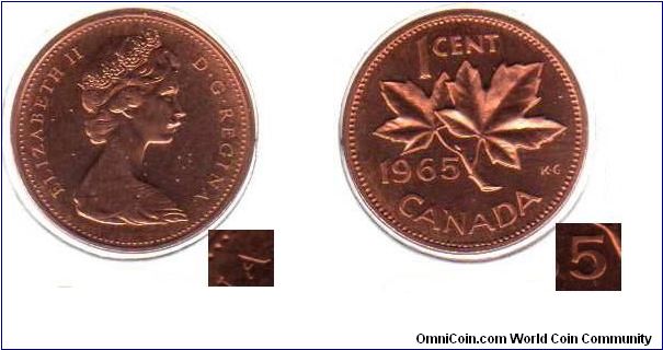 1965 1 cent with small beads, blunt 5.