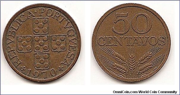 50 Centavos
KM#596
Bronze Obv: Circles within cross Rev: Value above spears of grain