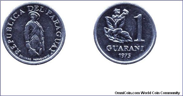Paraguay, 1 guarani, 1975, Steel.                                                                                                                                                                                                                                                                                                                                                                                                                                                                                   