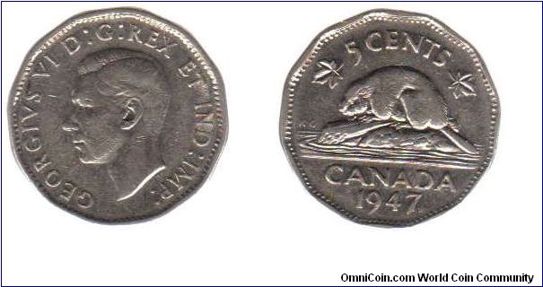 1947 maple leaf 5 cents