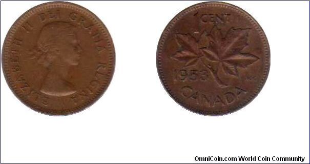 1953 1 cent - no shoulder strap