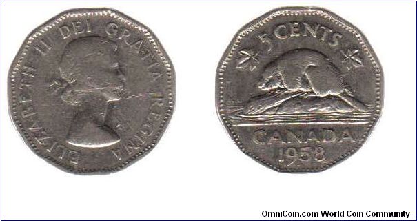 1958 5 cents