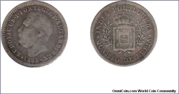 1881 Portuguese India 1/4 Rupia