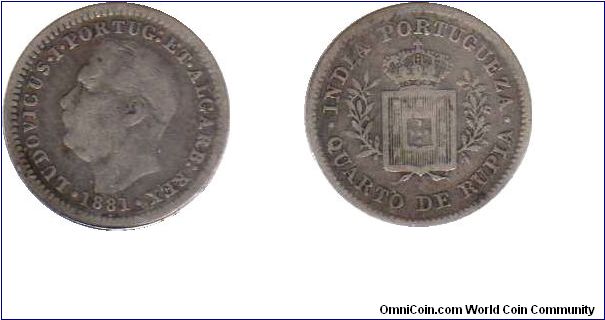 1881 Portuguese India 1/4 Rupia