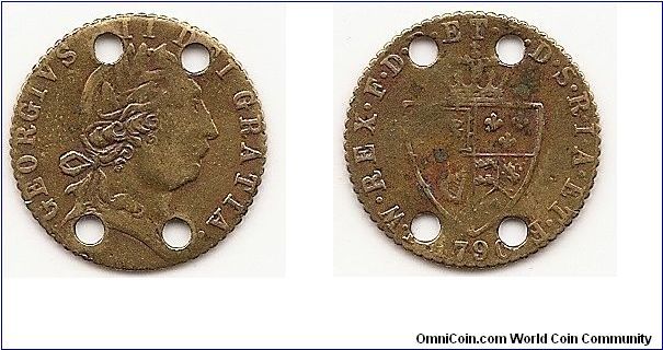 1 Guinea
KM#609
1787-1799 0.917 Gold 0.2462 oz. AGW  Obv: Laureate head right Rev: Crowned 4-fold spade arms