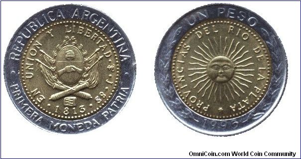 Argentina, 1 peso, 1995, bi-metallic, Provincias del Rio de La Plata.                                                                                                                                                                                                                                                                                                                                                                                                                                               