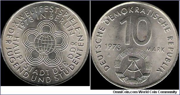 10 Mark 1973 A, 10th World Festival of Youth and Students in Berlin, capital of the German Democratic Republic